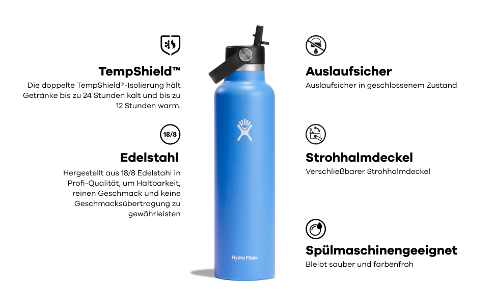 Термобутилка HYDRO FLASK 621 мл з трубочкою, вакуумна нержавіюча пляшка для води, з герметичною кришкою, для гарячого та холодного, колір Mesa