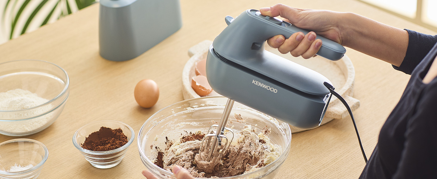 Міксер ручний Kenwood QuickMix Go HMP40.000GY сірий-блакитний, 350W, з кейсом, вінчики та гаки, мірна ложка