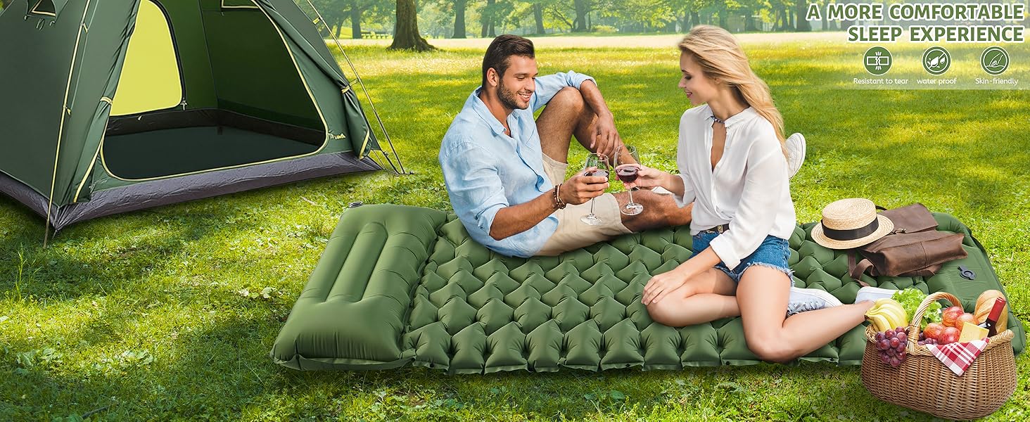KUOGAS Self-Inflating Camping Mat - Thick & Lightweight Sleeping Pad with Air Pump - Ideal for Camping, Hiking, and Beach Trips