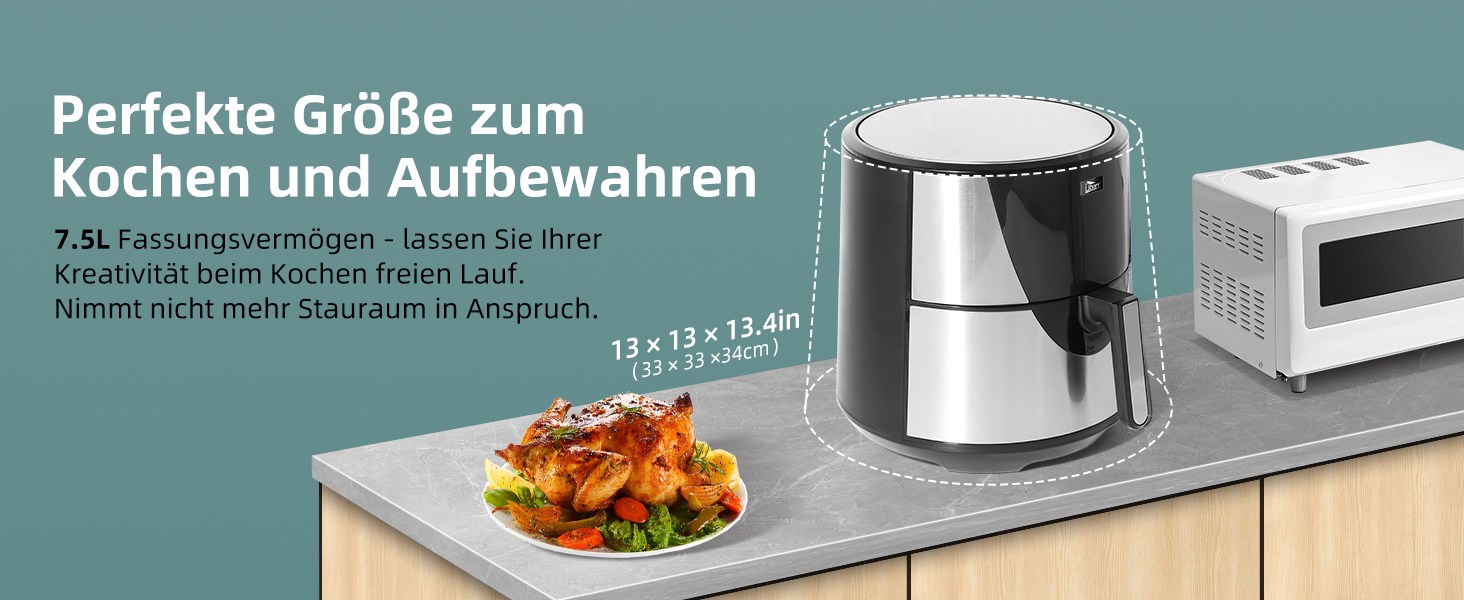 Електрична фритюрниця Uten 5.5L XXL з гарячим повітрям, 1700W, таймер, антипригарне покриття, для 2-8 осіб, чорна
