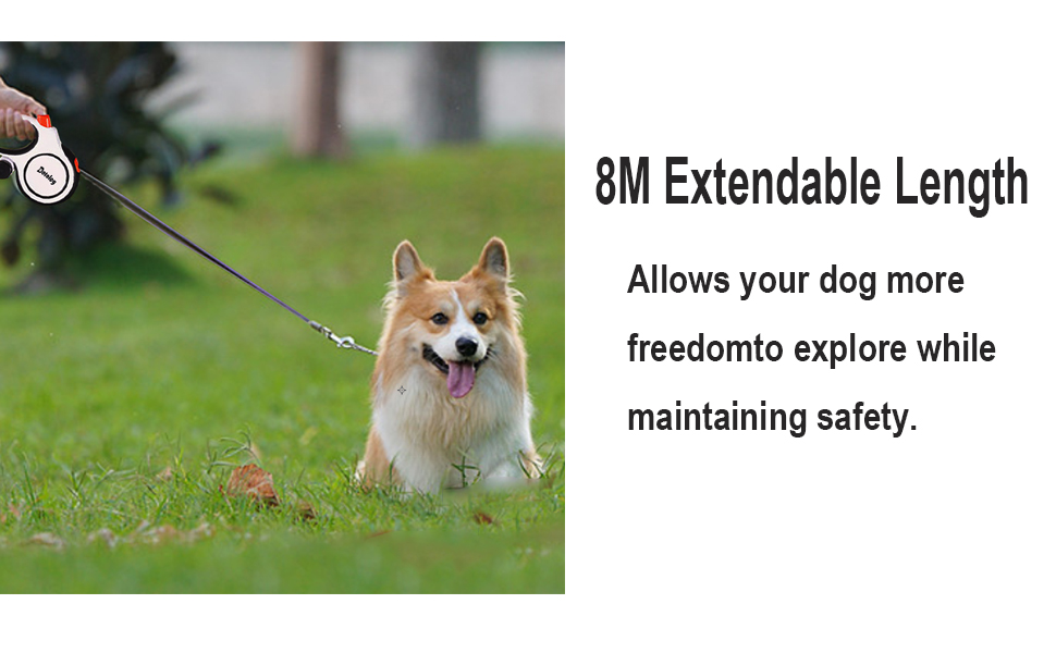 Рулетка для собак, висувна поводок-рулетка для середніх та великих собак до 50 кг, чорний, 8 м