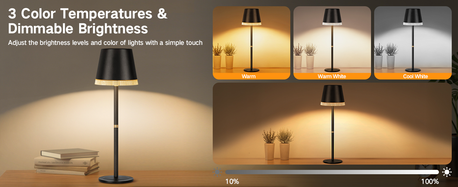 Настільна лампа LED акумуляторна бездротова OUTON з RGB підсвіткою, димуванням та сенсорним керуванням, чорна (2 шт)