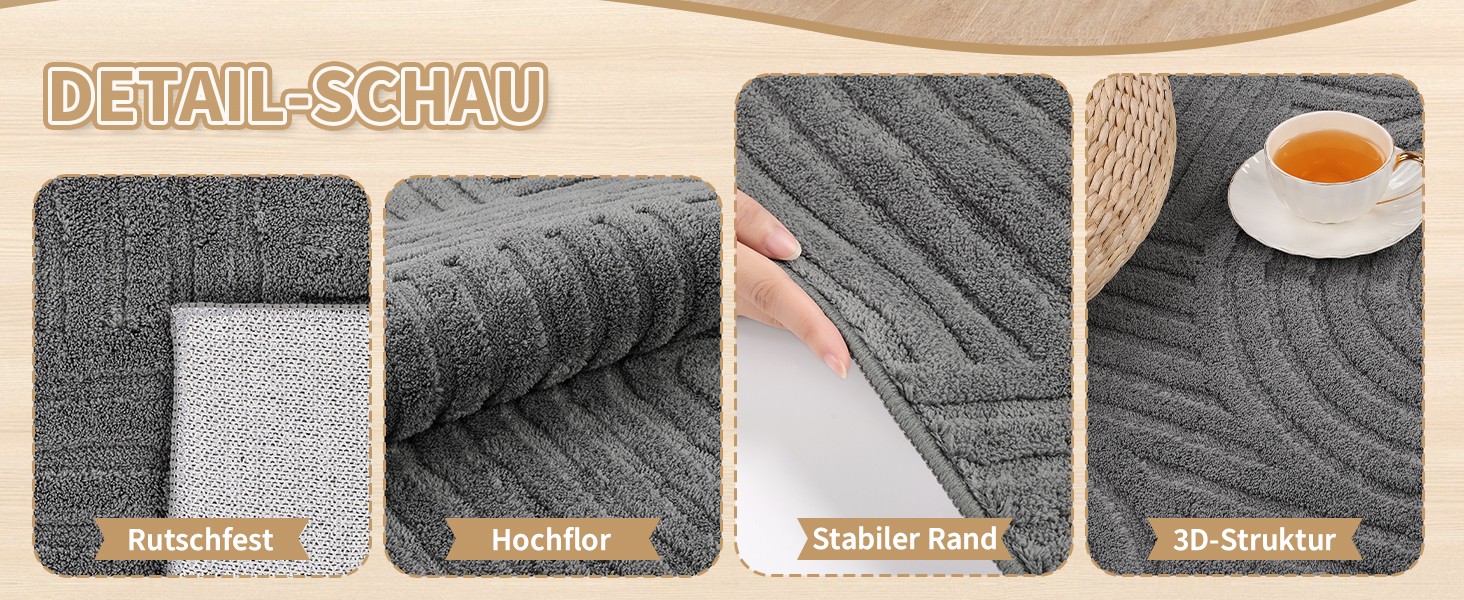 Килим для вітальні 160x230 см, великий пухнастий з коротким ворсом, миючий, сучасний, 3D ефект, антиковзаючий, для їдальні, кухні, спальні (140 x 200 см, сірий)