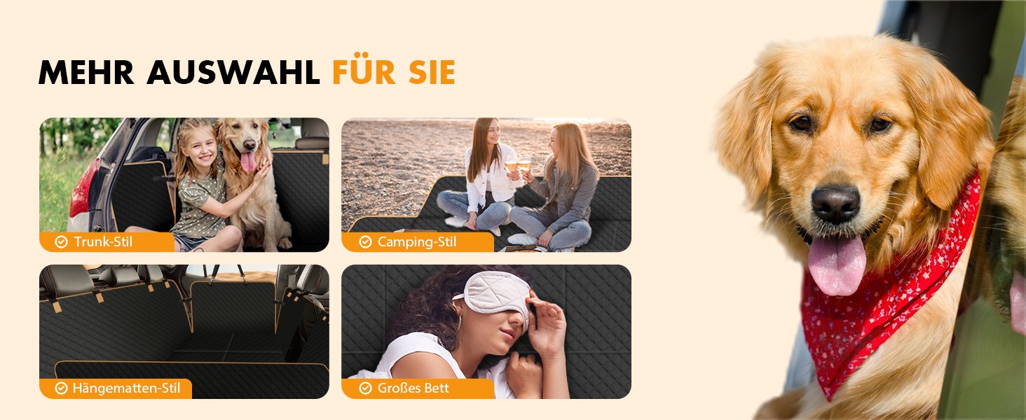 Водонепроникний килимок для собак у машину, чорний, XXL (130x65x54 см) з дерев'яною платформою та ременями безпеки