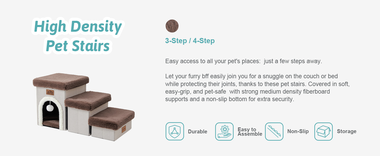 Сходинки для собак маленьких порід з місцем для зберігання, 3 сходинки, бежеві, до 80 кг, 33x69x36 см
