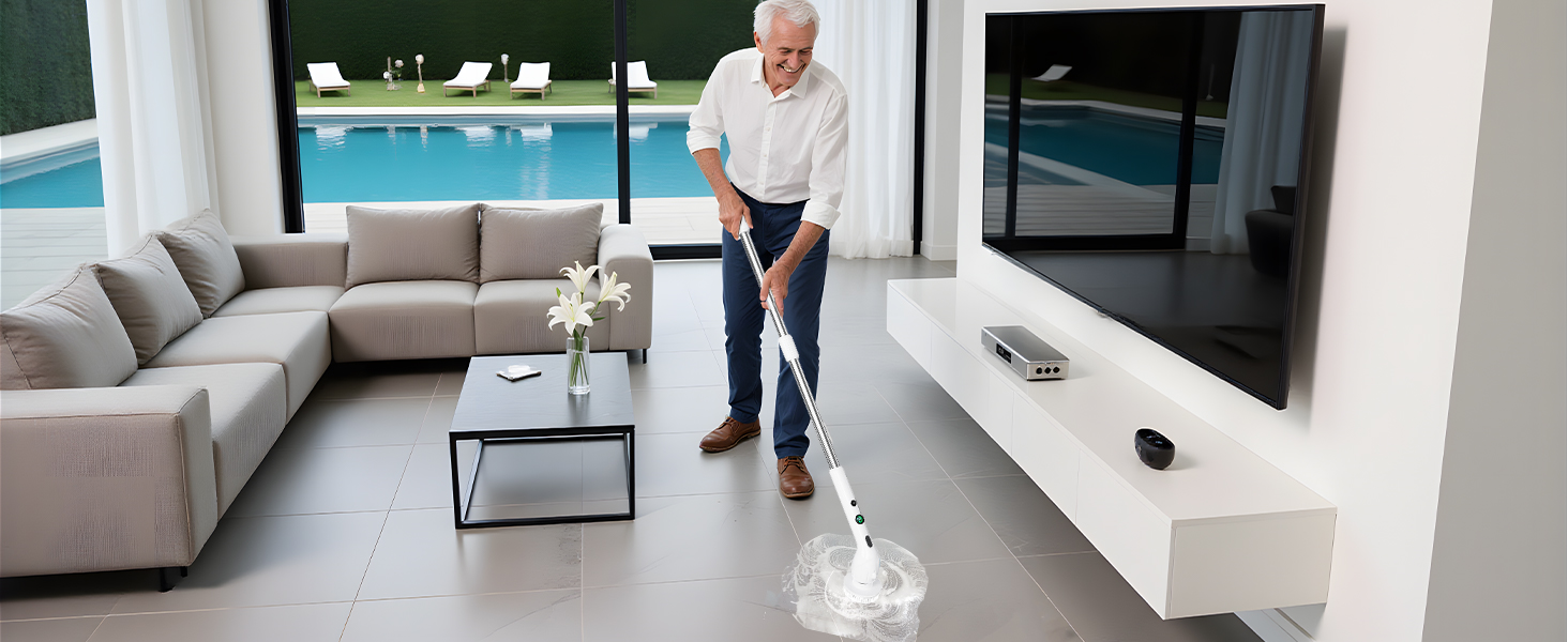 Електрична щітка для чищення з 9 насадок, щітка для швів, водонепроникна IPX8, електричний скрубер з регульованою ручкою, 2 швидкості для ванної кімнати, кухні, авто, підлоги, білий+чорний