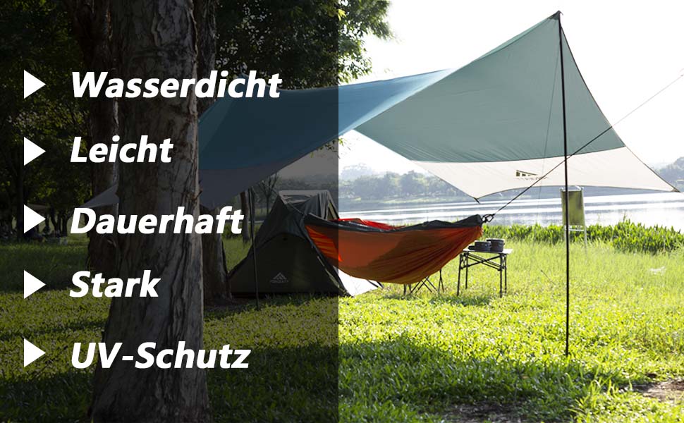 Тент Forceatt Zeltplane 3.7x4.3 м - ультралегкий, водонепроникний, з 6 кріпильними точками, анти-UV для кемпінгу та активного відпочинку (темно-синій & сірий)