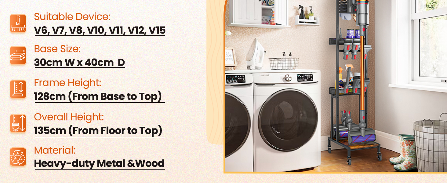 Підставка для пилососа Bikoney сумісна з Dyson V15, V12, V11, V10, V8, V7, V6, Gen5, з аксесуарами та місцем для зберігання