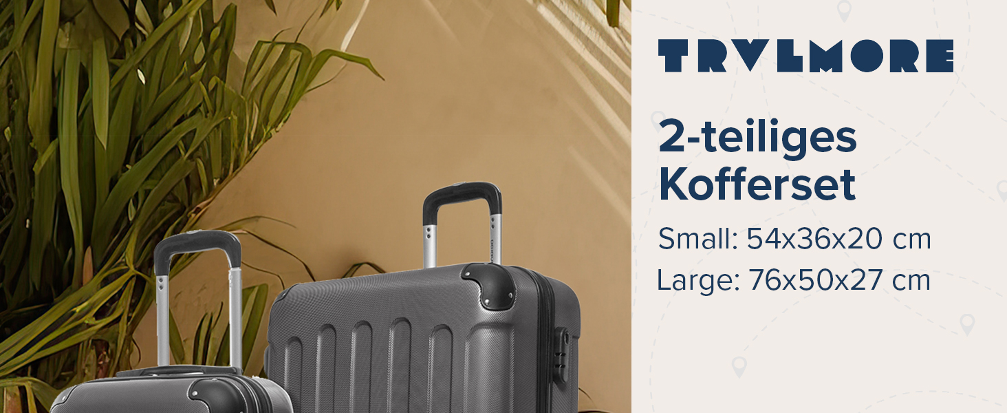 Валіза ручної поклажі TRVLMORE 54x36x20 см - жорсткий корпус, з колесами, сірий (2 шт. у наборі)