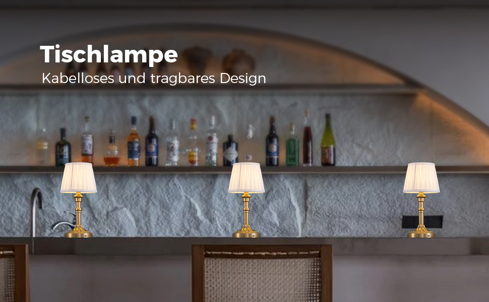 Акумуляторна настільна лампа LED з димером та сенсорним керуванням Bronze + Білий абажур для вітальні, спальні, ванної кімнати