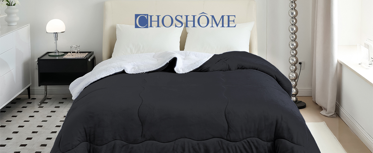 CHOSHOME Плед пухнастий, теплий, фланелевий, мікрофібра, 230x270 см (Чорний)