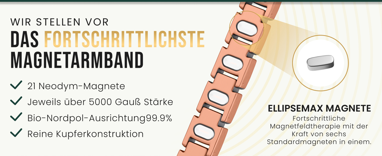 Браслет на руку чоловічий MagnetRX® з чистої міді – для магнітотерапії при артриті та тунельному синдромі – з інструментом для регулювання розміру (5X Strength - EllipseMAX (5,000 Gauss))