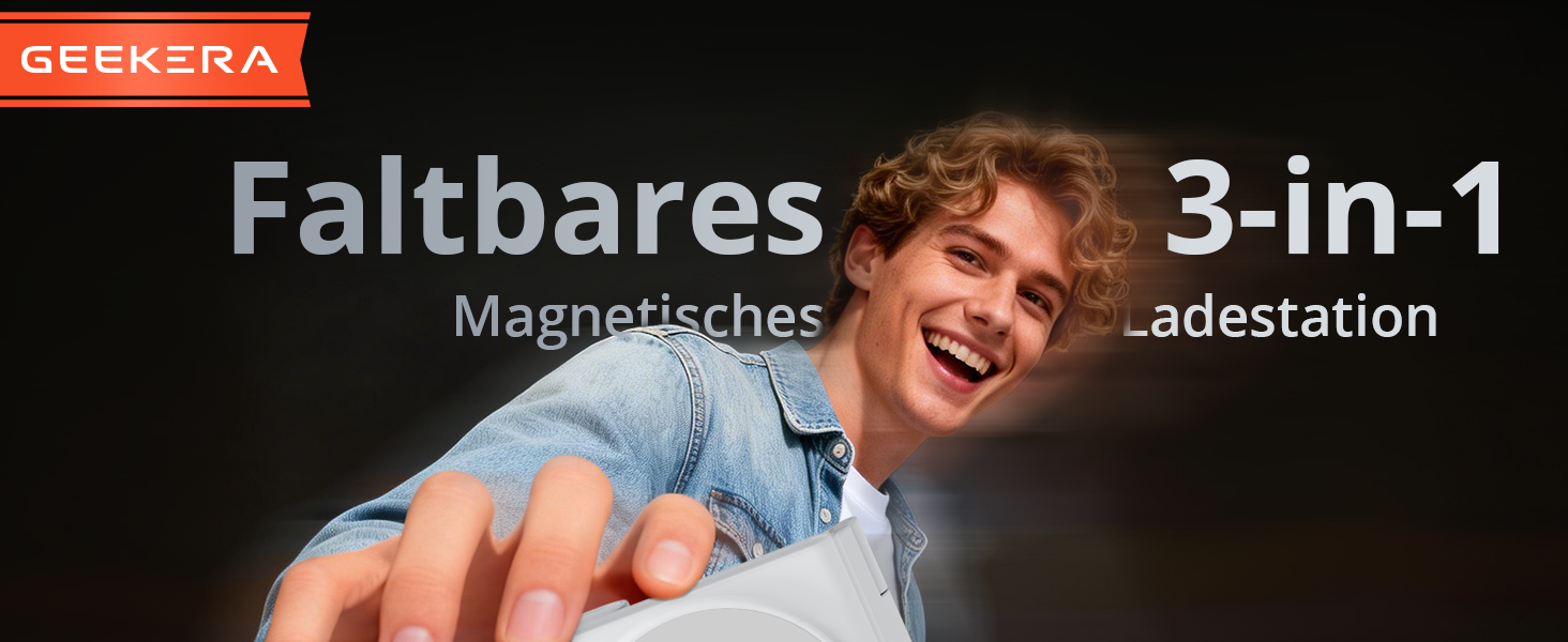 Зарядна станція 3-в-1 GEEKERA MagSafe для Apple Watch та iPhone (12-17, Air), індуктивне зарядне пристрої, біло-сірий