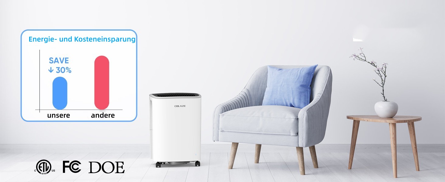 Електричний осушувач повітря COLAZE 12л/24г з автоматичною відтайкою, датчиком рівня води та низьким рівнем шуму (36дБ) для квартири, підвалу (повітряний вихід зверху)