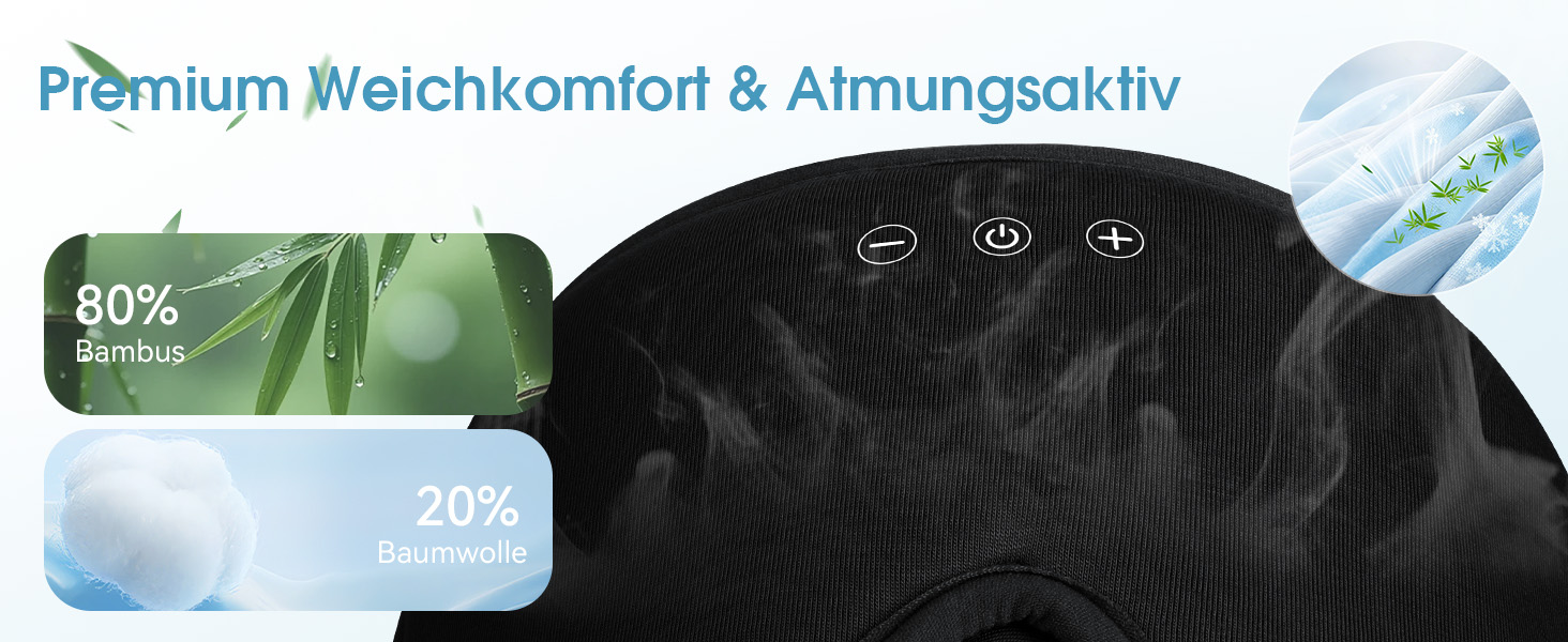 Маска для сну з Bluetooth навушниками LOVE EYE 3D для зручного сну на боці, бамбукова, чорна