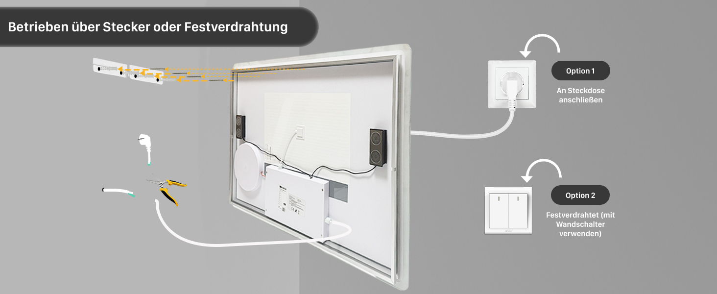 Дзеркало для ванної кімнати LUVODI з підсвічуванням 100x70 см: годинник, температура, дата, проти запотівання, регулювання яскравості, 3 кольори світла, функція пам'яті, LED, водонепроникність, збільшення 3x, Bluetooth