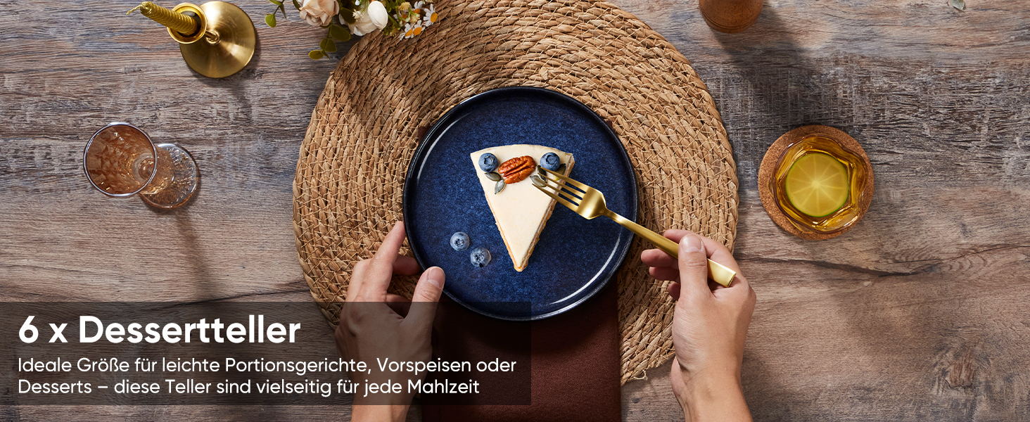 Набір посуду HaWare на 6 осіб, 18 предметів: тарілки з реактивної глазурі, комплект посуду для сервірування столу (Edelblau)