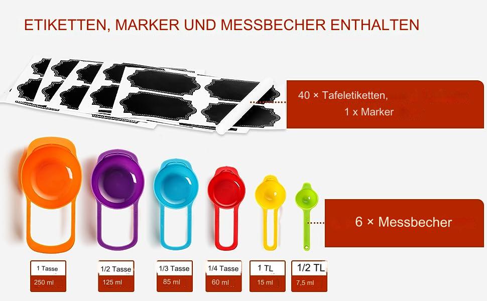 Набір контейнерів для зберігання Skroam (24 шт.), BPA-free, для крупи, цукру, борошна, з етикетками (чорний)