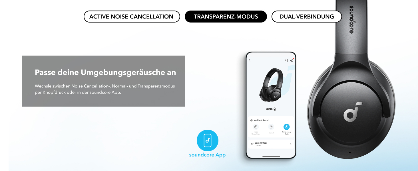 Бездротові Bluetooth-навушники Soundcore by Anker Q20i з гібридним активним шумозаглушенням (ANC), Hi-Res Audio, 40 годин роботи, керування через додаток, чорні (Відновлені)