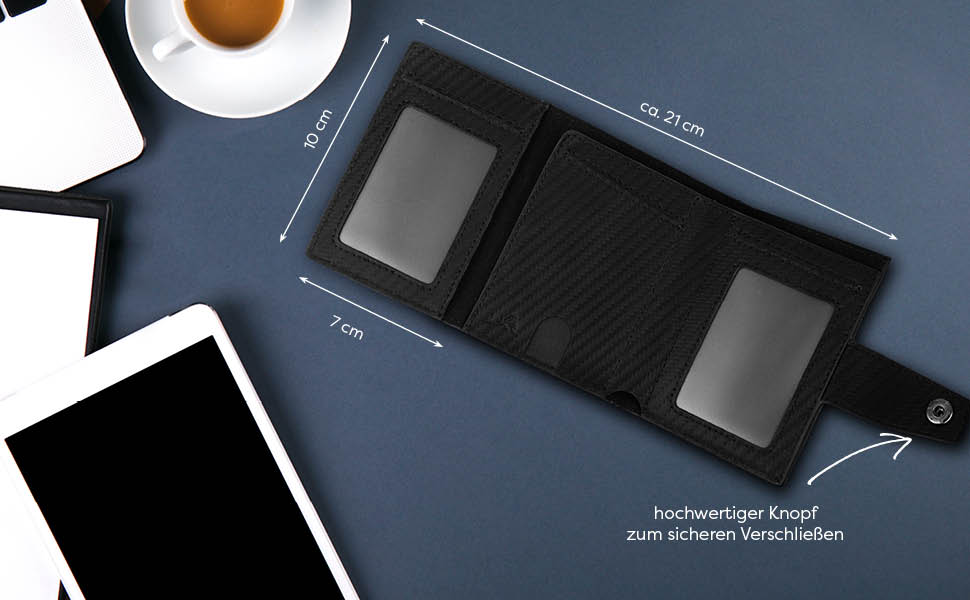 Чоловічий/Жіночий шкіряний гаманець Luxurizz Smart з RFID-захистом - Slim модель з відділенням для монет та карт (10 карт) - карбоновий