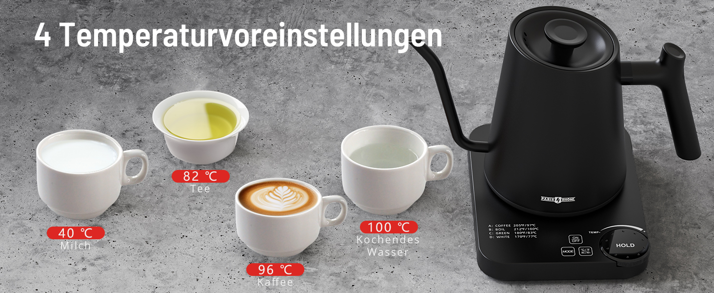 PARIS RHÔNE Swan Neck Electric Kettle with Temperature Control - 0.9L, 24-Hour Keep Warm, Dark Green