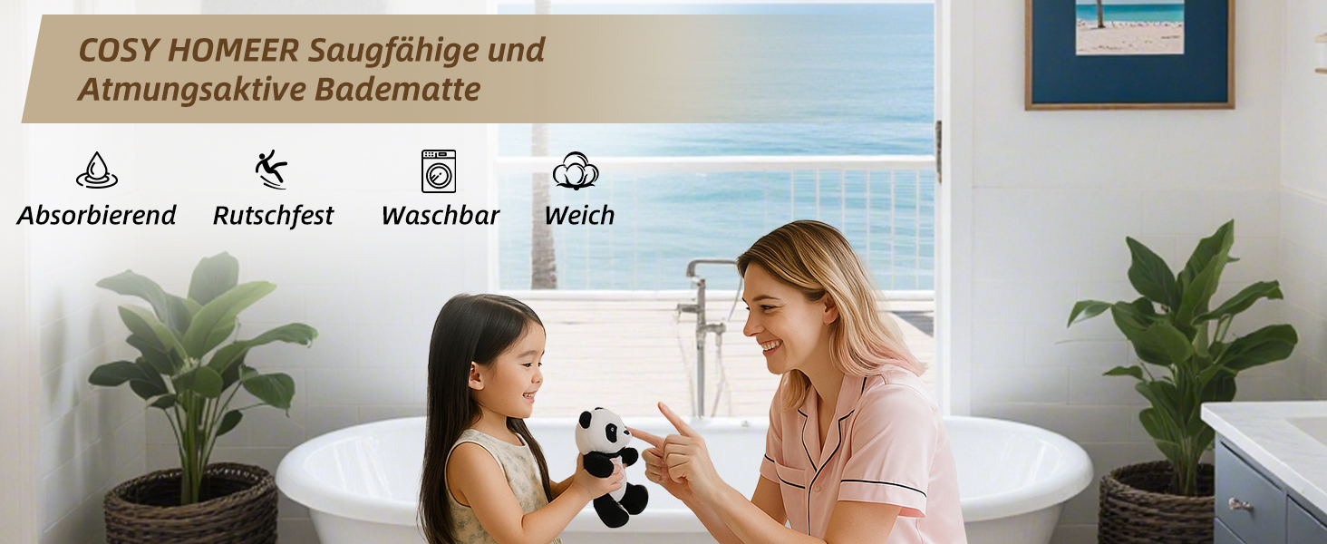 Килимок для ванної кімнати COSY HOMEER 40 x 60 см, антиковзаючий, м'який, для душу та ванної, темно-сірий