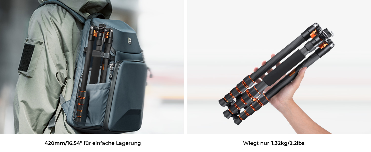 Штатив K&F Concept 172см з вуглецевого волокна, D255C4(SA255C1) - компактний штатив для камери/телефону, легкий трипод з функцією монопода, 1/4” гвинт, туристичний штатив з кульковою головкою 360° для DSLR, до 10кг