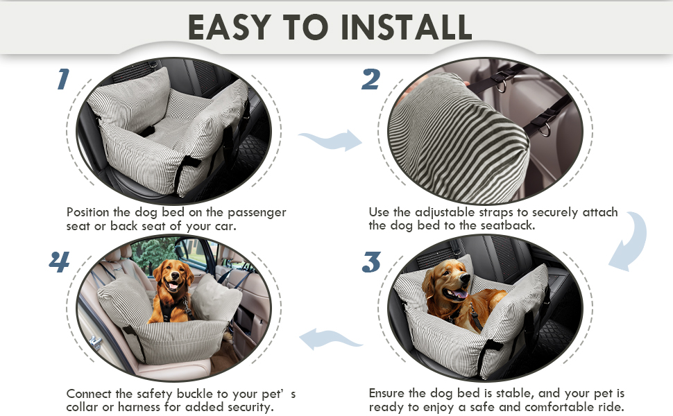 Автокрісло для собак маленьких та середніх порід до 18 кг, з ременями безпеки та кишенями для зберігання, антиковзаюча підкладка (морські смуги) (Коричневе, 76.2x52 см)