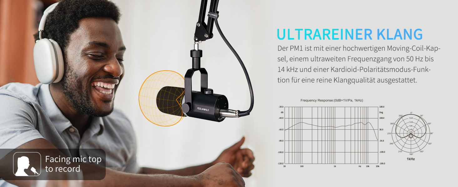 Мікрофон FEELWORLD PM1 XLR/USB з RGB-підсвічуванням для запису подкастів, геймінгу та YouTube. З підсвічуванням RGB, регулятором гучності та навушником.