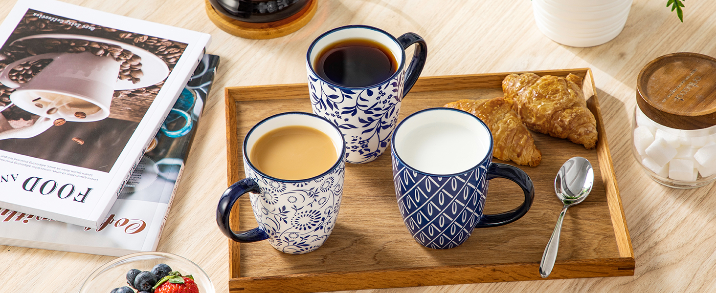 Набір кавових чашок з блюдцями Vancasso Cappuccino SELENE 6шт, 240мл, блакитно-білий вінтаж, порцеляна, для мікрохвильовки та посудомийної машини