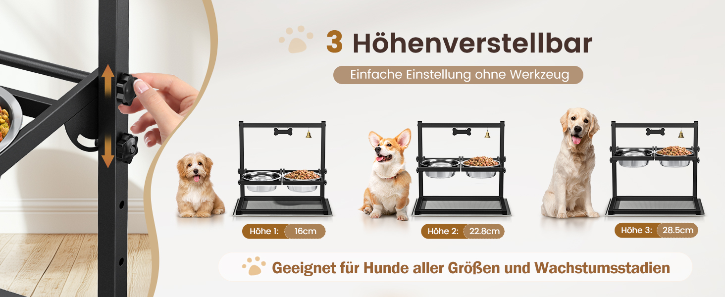 Підвищена годівниця для собак Sunowl, регульована висота та кут, 2 миски, нержавіюча сталь, повільне годування, антиковзаюча підставка