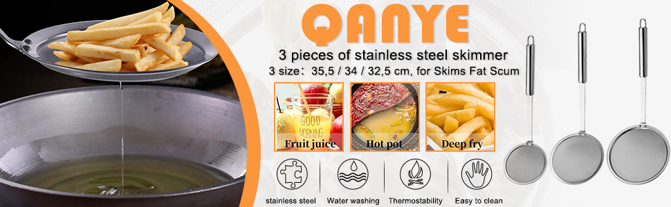 Набір з 3 шт. кельїв для зняття піни з нержавіючої сталі, високоякісні, фільтрувальні ложки, сито з дрібною сіткою, набір для кухні, 3 розміри, для зняття жиру та піни