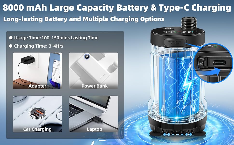 Портативний душ Uplayteck для кемпінгу з насосом, 8000mAh, водонепроникний IPX8, літній душ для подорожей, пляжу та кемпінгу
