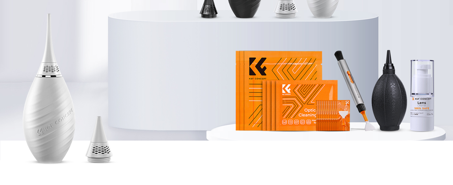 Набір для чищення фото- та відеокамер K&F Concept 10-в-1: об'єктиви, смартфони, сенсори. З мікрофіброю, продувальником та рідиною для чищення.