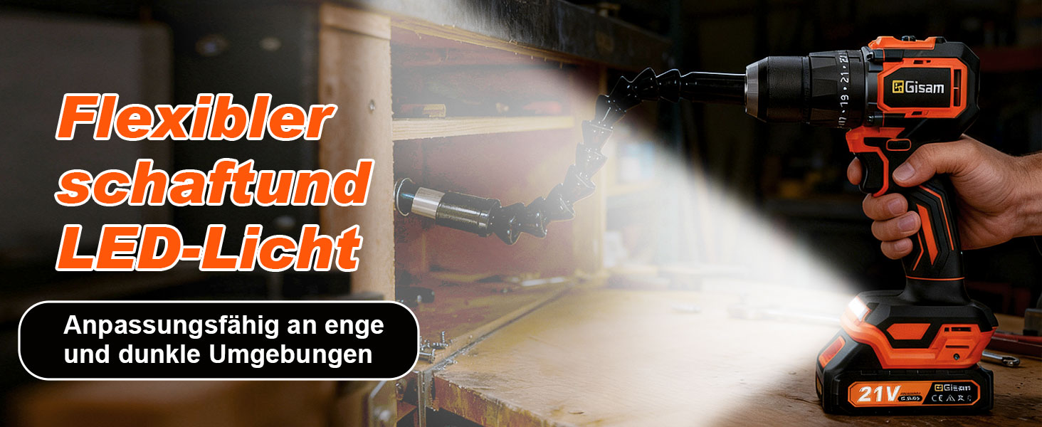 Акумуляторний шурупокрут/дрель 21V з набором 2 акумуляторів, 1200W двигун Brushless, 75Nm, 25+3 рівня крутного моменту, патрон 13мм, 2 швидкості, LED, 29-ти елементний набір для дому, саду та DIY-проектів помаранчевого кольору