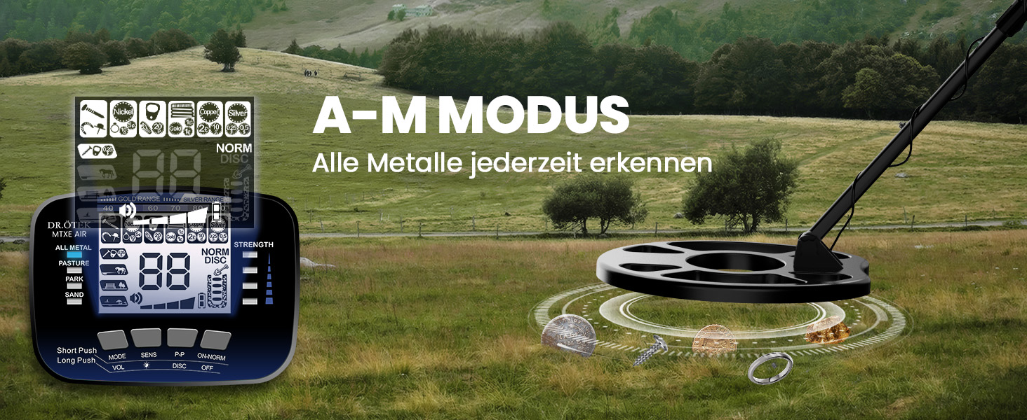 Металошукач DR.ÖTEK Profi Set для дорослих та початківців, оновлена версія з 6 режимами, легкий детектор з 3 режимами ландшафту та функцією Pinpoint, водонепроникна пошукова котушка IP68, комплект металошукача з аксесуарами (блакитний)