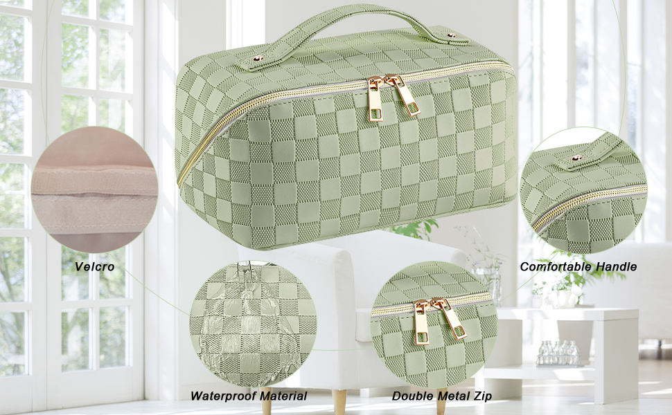 Жіноча косметичка для подорожей з великим об'ємом, водовідштовхуюча, з перегородками, органайзер (кремовий персик, світло-зелений)