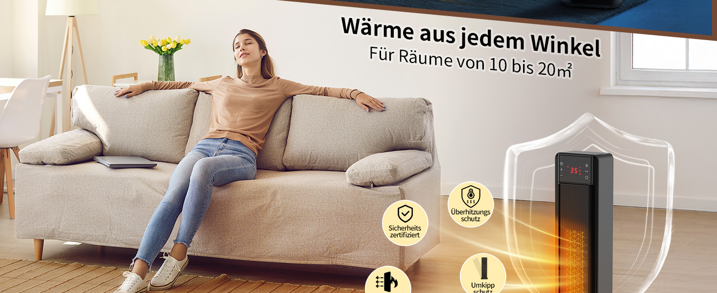 Електричний обігрівач Aeco EcoHeat Boost 58 см з пультом керування, 2000 Вт, LED ECO-режим, таймер 24 год, 4 режими, тиха кераміка, термостат, захист від перегріву та перекидання, осциляція. Smart Tower ECO