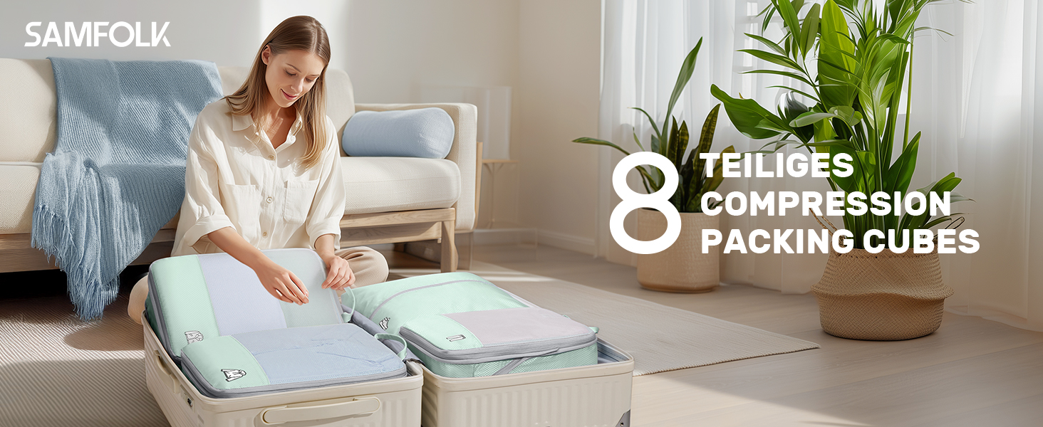 Набір з 8 компресійних органайзерів для валізи - чорний та м'ятний (8 шт.)