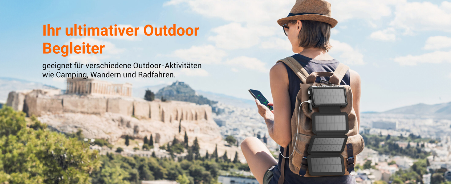 Powerbank BLAVOR 20000mAh з сонячною панеллю, USB-C PD 18W, для зарядки телефону та планшета, чорний