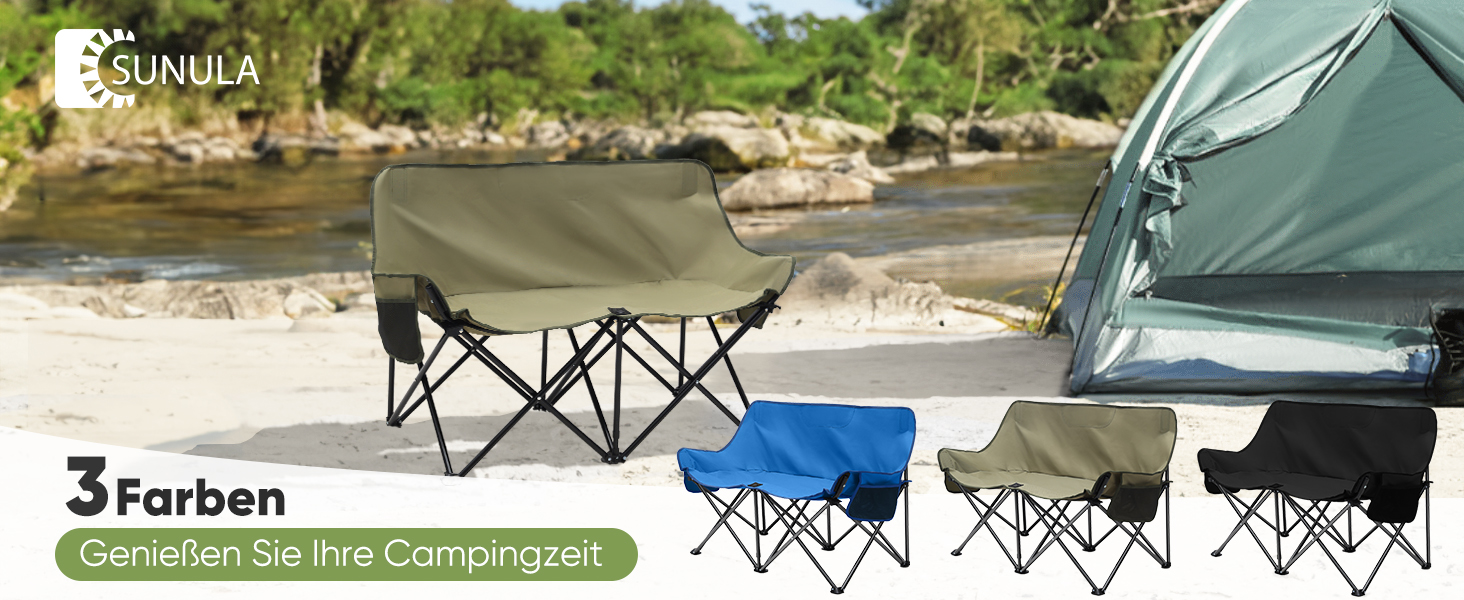 Складане крісло-диван для кемпінгу на 2 особи - переносна модель з підлокітниками та сумкою, блакитний, 110 см. Ідеально для пікніків, кемпінгу, саду, балкону, риболовлі та відпочинку на природі.