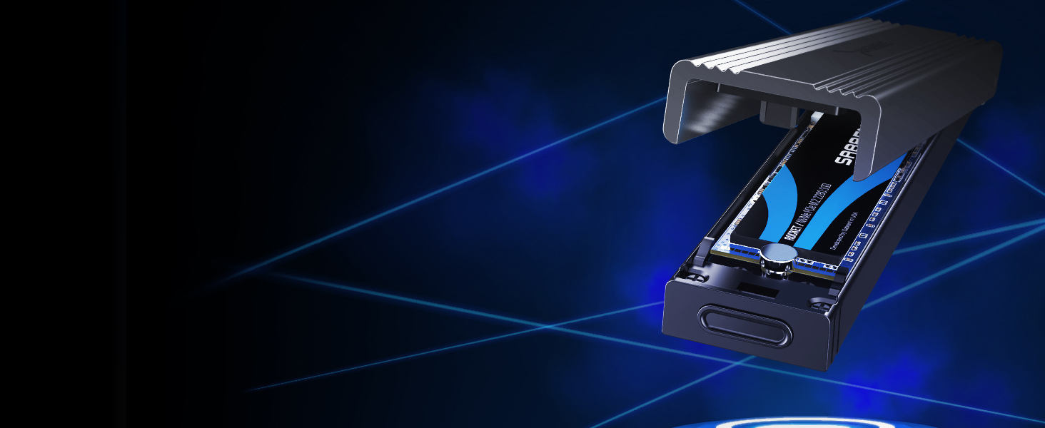 Корпус для NVMe SSD Sabrent з адаптером m2 SATA, USB C 3.2 Gen 2 (10 Гбіт/с), з кулером, для бізнесу