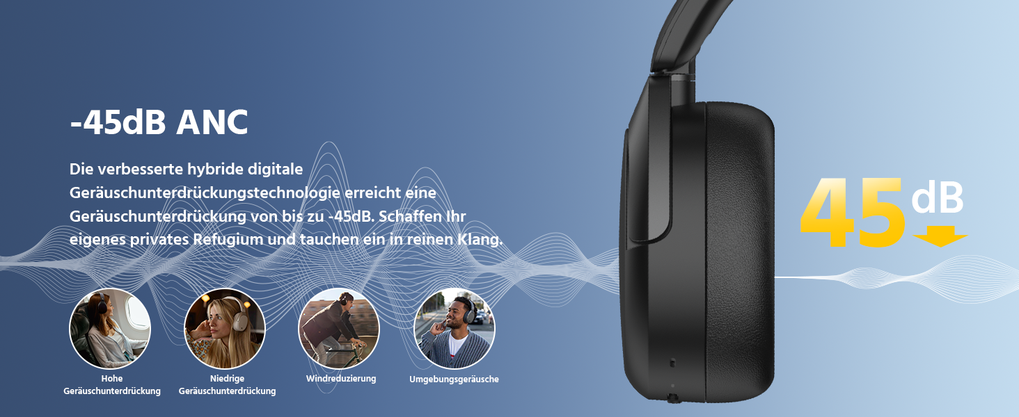 Edifier W830NB Бездротові навушники Over-Ear з ANC -45dB, 94год. акумулятор, LDAC Hi-Res звук, Spatial Audio, швидка зарядка, Bluetooth V5.4 (пісочний)