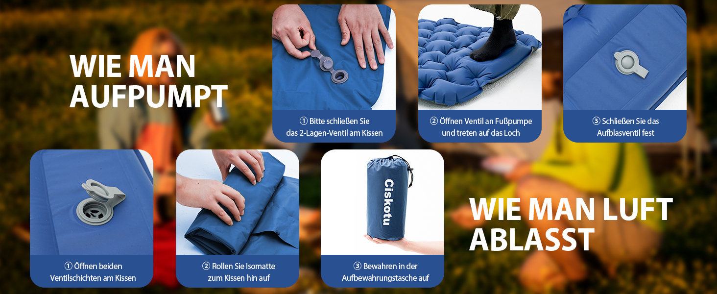 Килимок туристичний самонадувний Ciskotu 8 см з подушкою для кемпінгу, пікніків та подорожей (синьо-сірий)