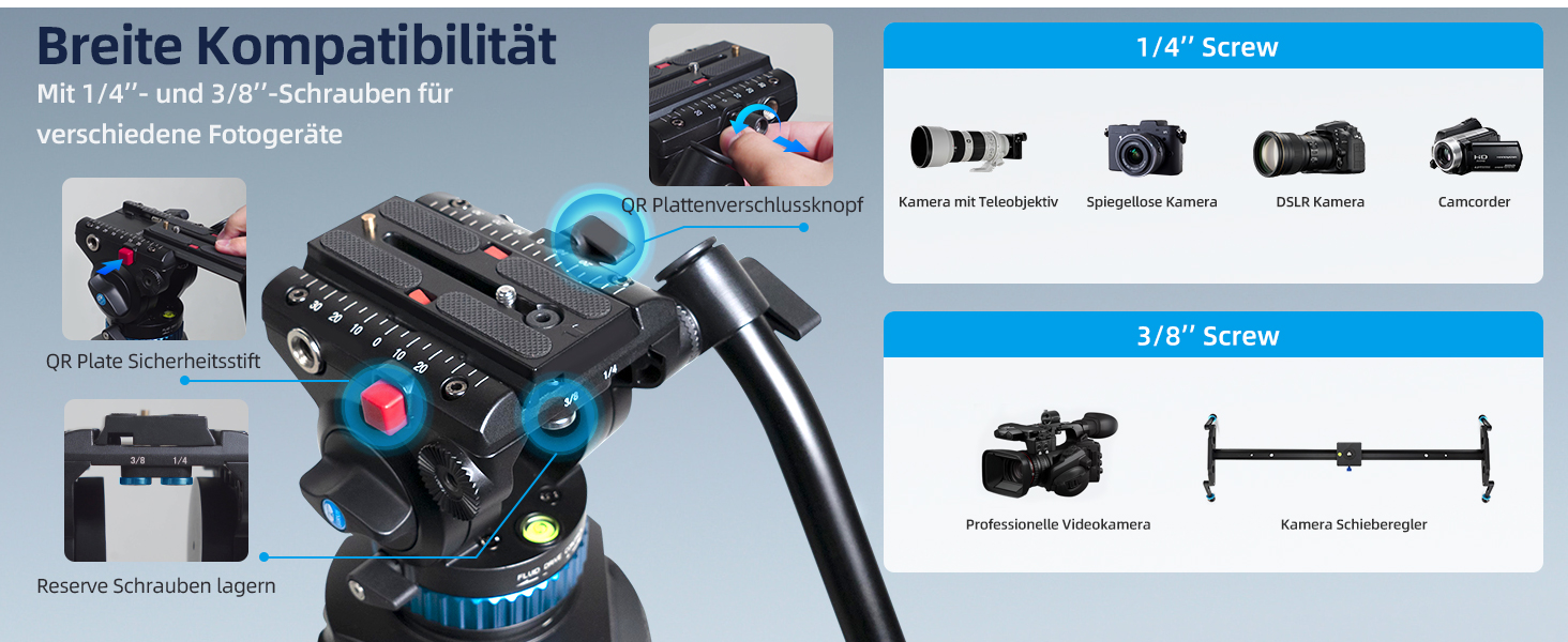 SIRUI AM-25S: Професійний штатив для відеозйомки з Fluid-головкою, 190 см, для камер, DSLR, відеокамер, максимальне навантаження 10 кг