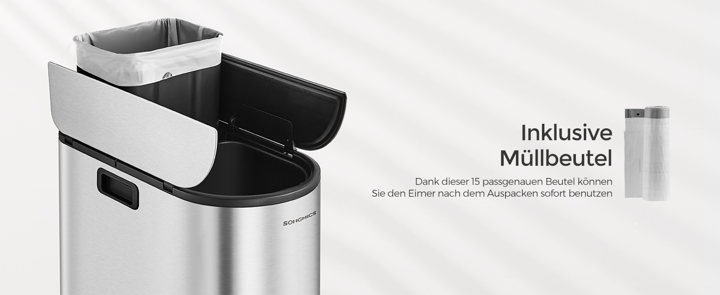 Сміттєве відро SONGMICS для кухні з сортувальником, 30/20 л, з педаллю, 2 відділення, білий + металік