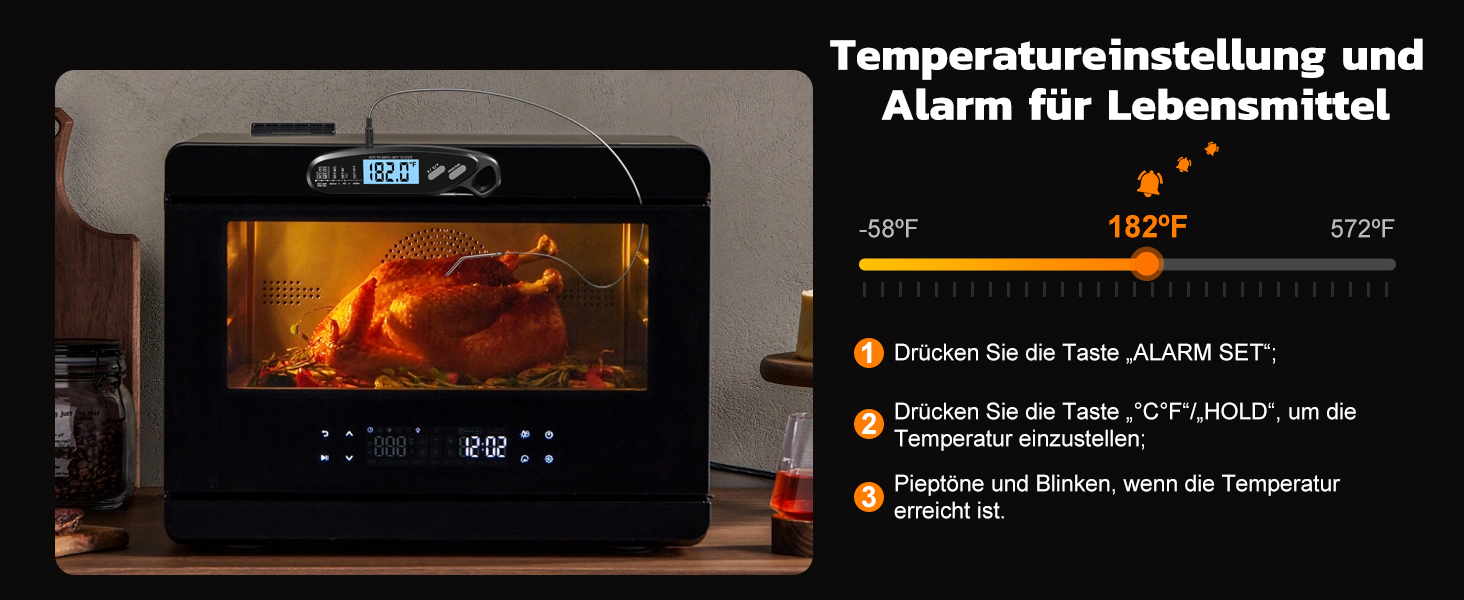 Термометр для м'яса Babacom з миттєвою індикацією та двома зондами, термометр для запікання з налаштуванням тривоги та калібруванням, термометр для гриля для кухні, духовки, цукру, рідин, BBQ, чорний