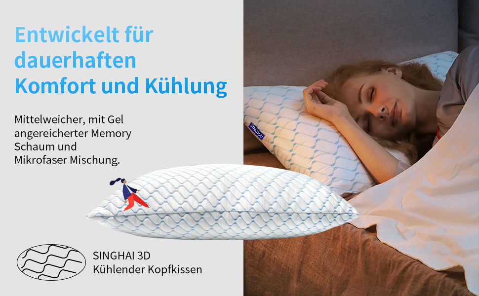 Подушка з піни Memory Foam Blaue Welle 40x80 см: Охолоджуюча ортопедична подушка для сну на боку
