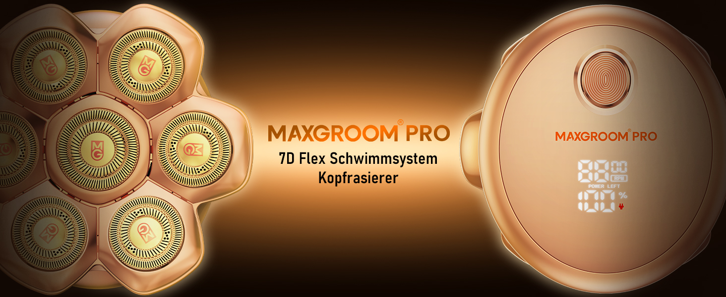 Професійний електричний стайлер для гоління голови 7D PRO Glatzen Rasierer для чоловіків. Водонепроникний (IPX6), з плаваючою головкою, акумулятор 1400mAh, швидкість 8800RPM, золота головка, USB-C, 0 мм