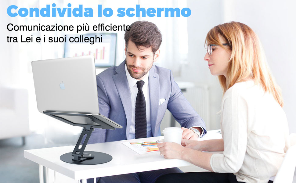 Підставка для ноутбука з поворотним основанням на 360°, регульована по висоті, ергономічна, з вентиляцією, складна, стабільна, з алюмінію, темно-сіра